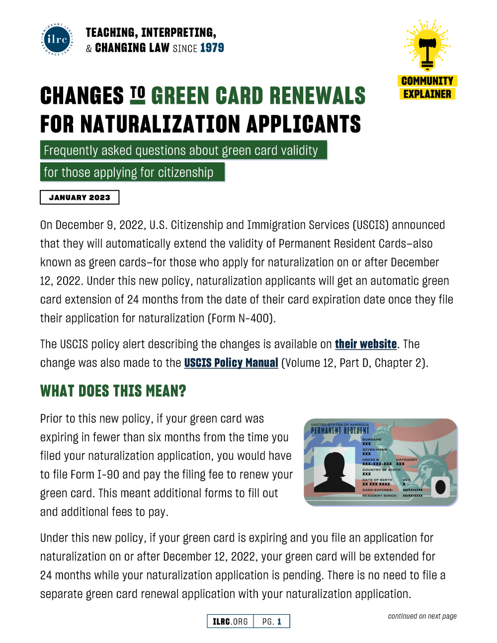Changes to Green Card Renewals for Naturalization Applicants